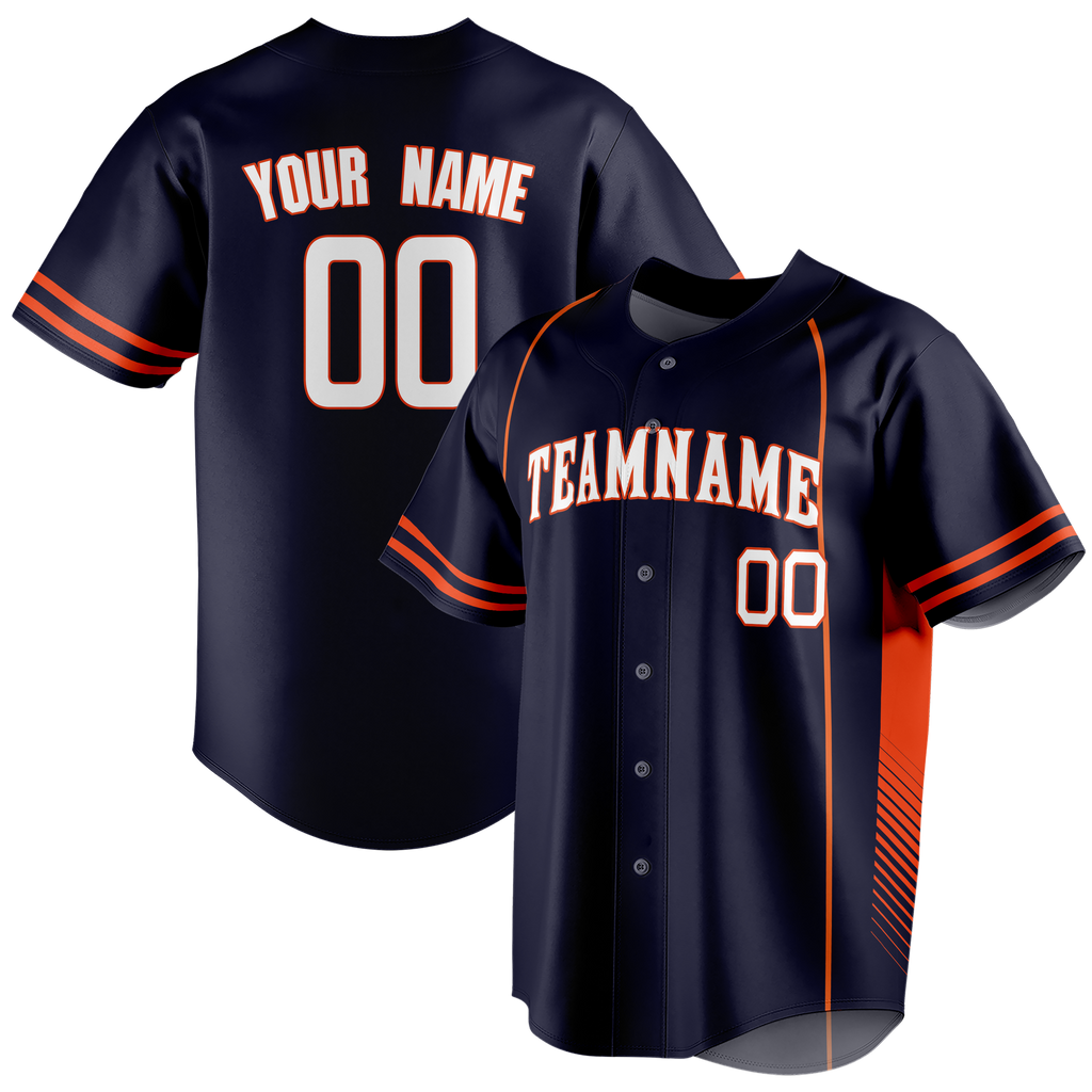 Custom Team Design Navy Blue & Orange Colors Design Sports Baseball Jersey BB00DT011810
