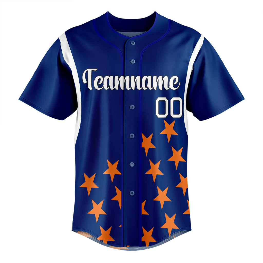 Custom Team Design Navy Blue & Orange Colors Design Sports Baseball Jersey BB00NYM081810