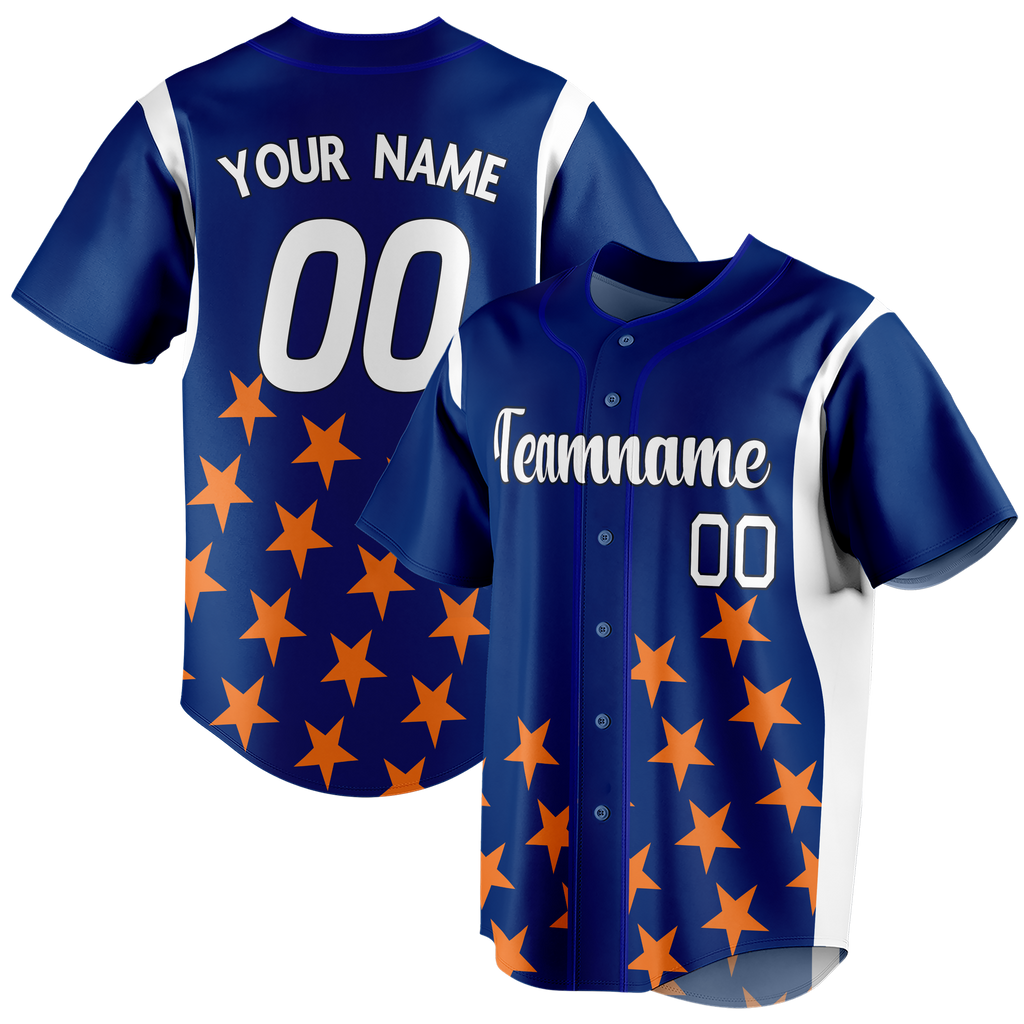 Custom Team Design Navy Blue & Orange Colors Design Sports Baseball Jersey BB00NYM081810