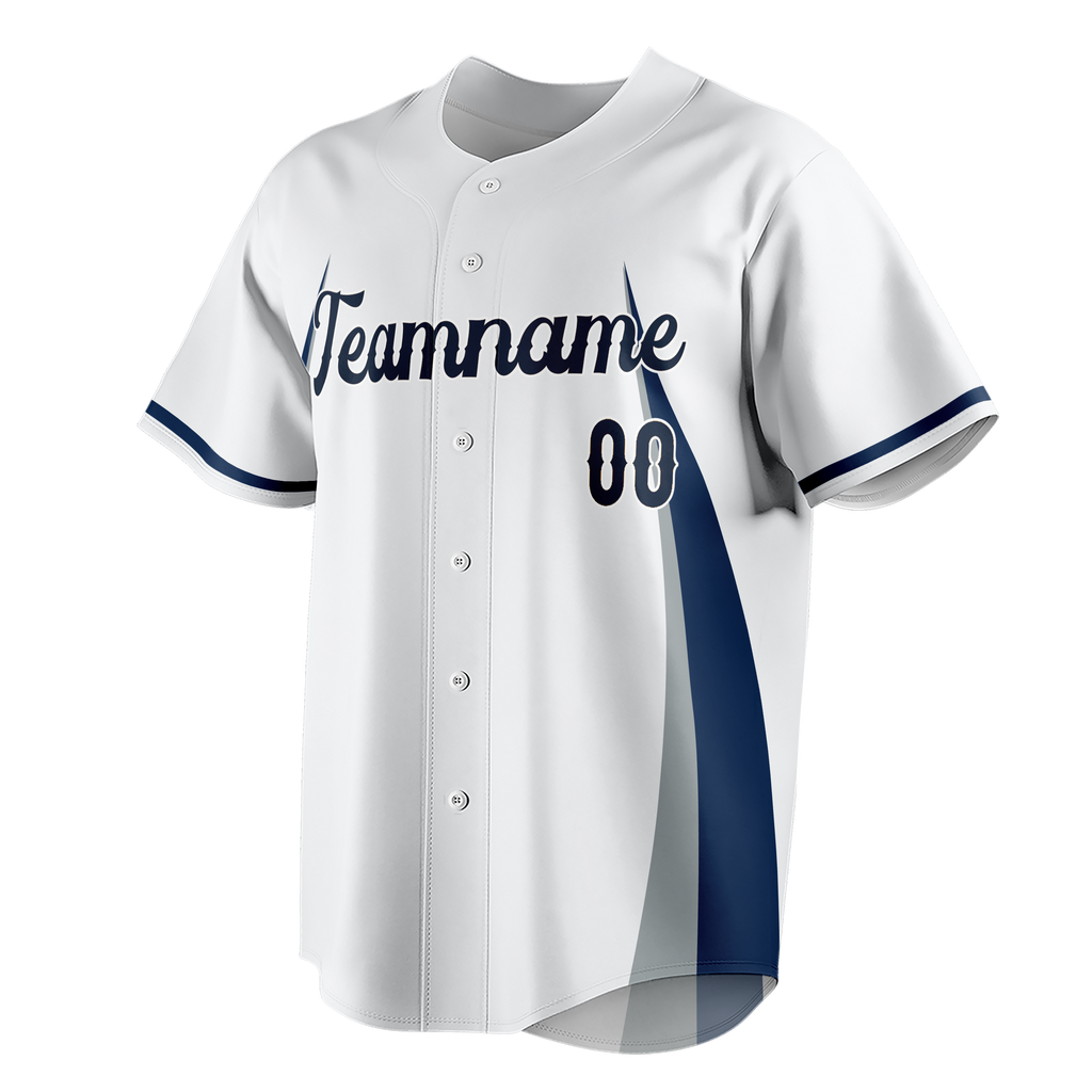 Custom Team Design White & Navy Blue Colors Design Sports Baseball Jersey BB00SF030218