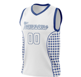 Custom Unisex White & Navy Blue Pattern Basketball Jersey BS0000160218