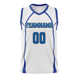 Custom Unisex White & Royal Blue Pattern Basketball Jersey BS0000250219