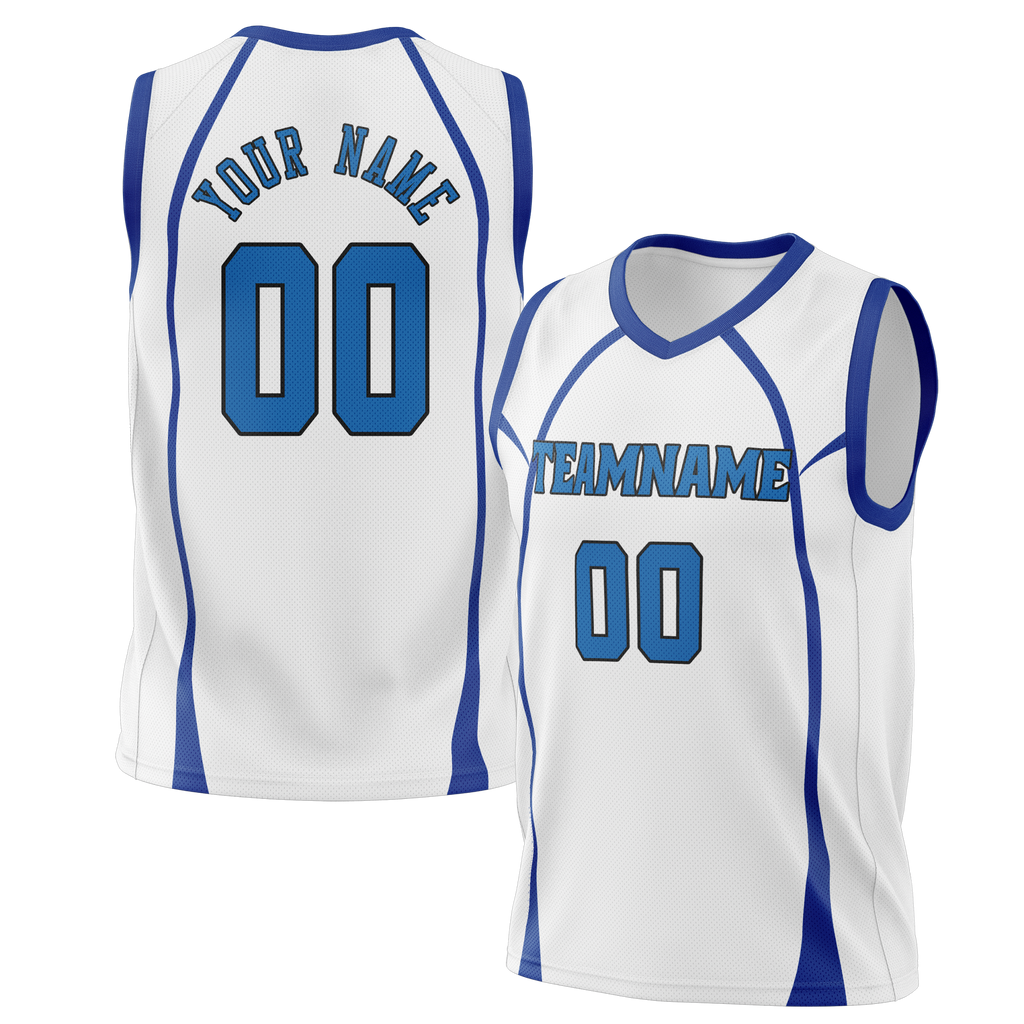 Custom Unisex White & Royal Blue Pattern Basketball Jersey BS0000250219