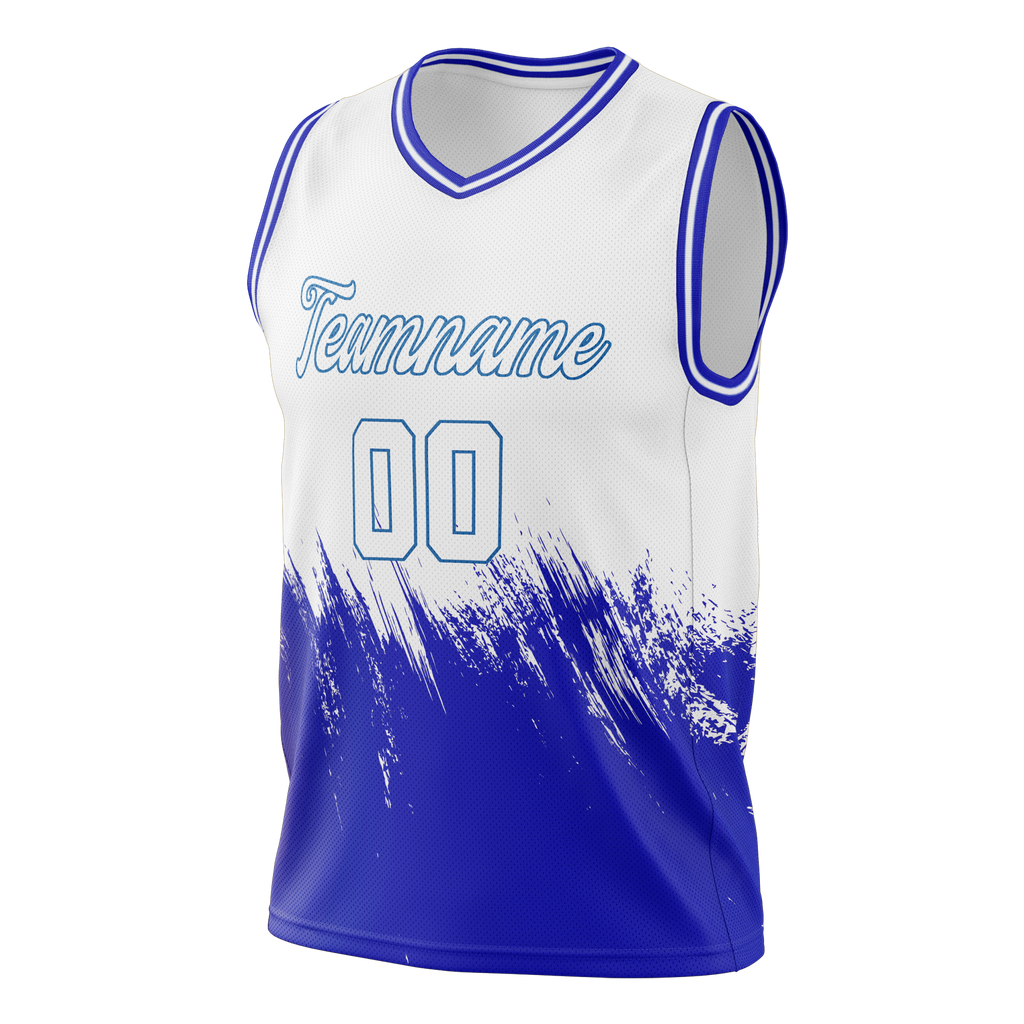Custom Unisex White & Royal Blue Pattern Basketball Jersey BS0000370219