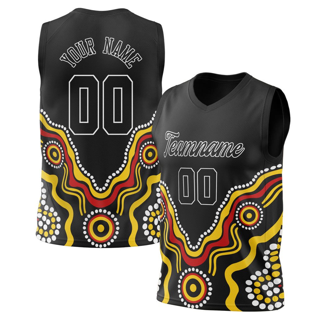 Custom Unisex Black & Yellow Pattern Basketball Jersey BS0000420112
