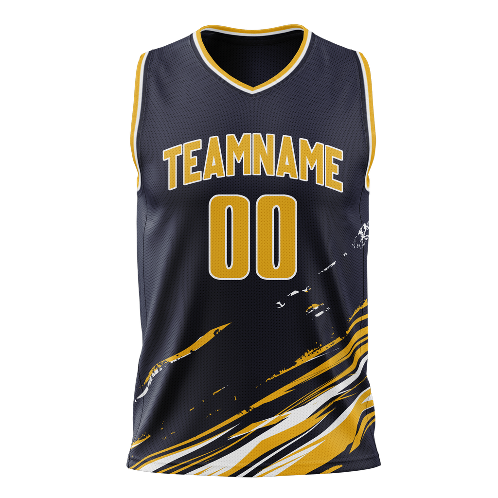 Custom Team Design Navy Blue & Yellow Colors Design Sports Basketball Jersey BS00IP051812