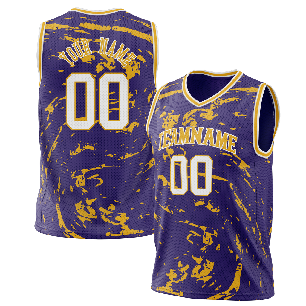Custom Team Design Purple & Yellow Colors Design Sports Basketball Jersey BS00LAL032312