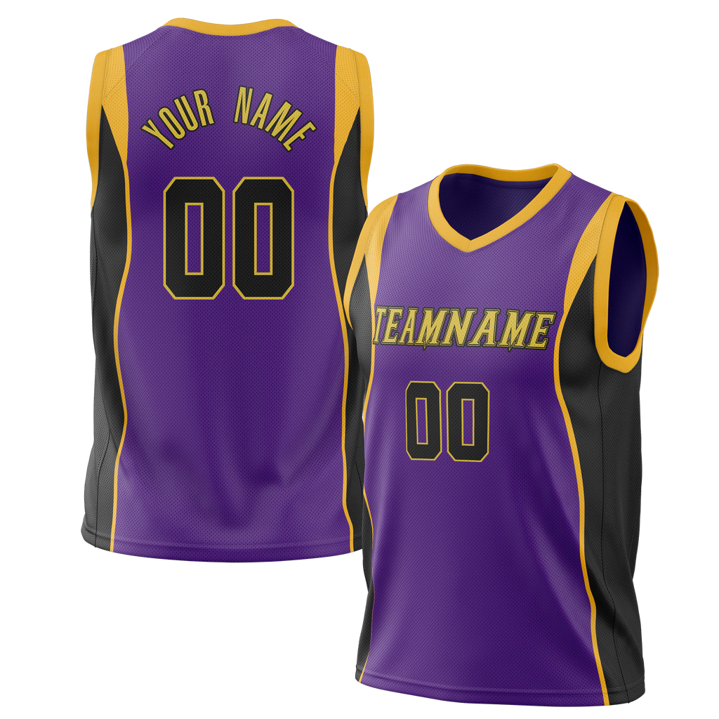 Custom Team Design Purple & Yellow Colors Design Sports Basketball Jersey BS00LAL062312
