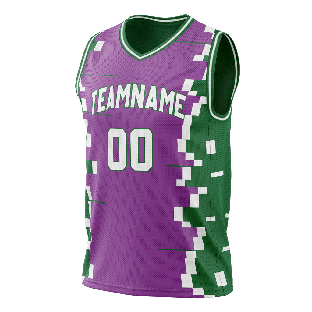 Custom Team Design Light Purple & Kelly Green Colors Design Sports Basketball Jersey BS00MB052415