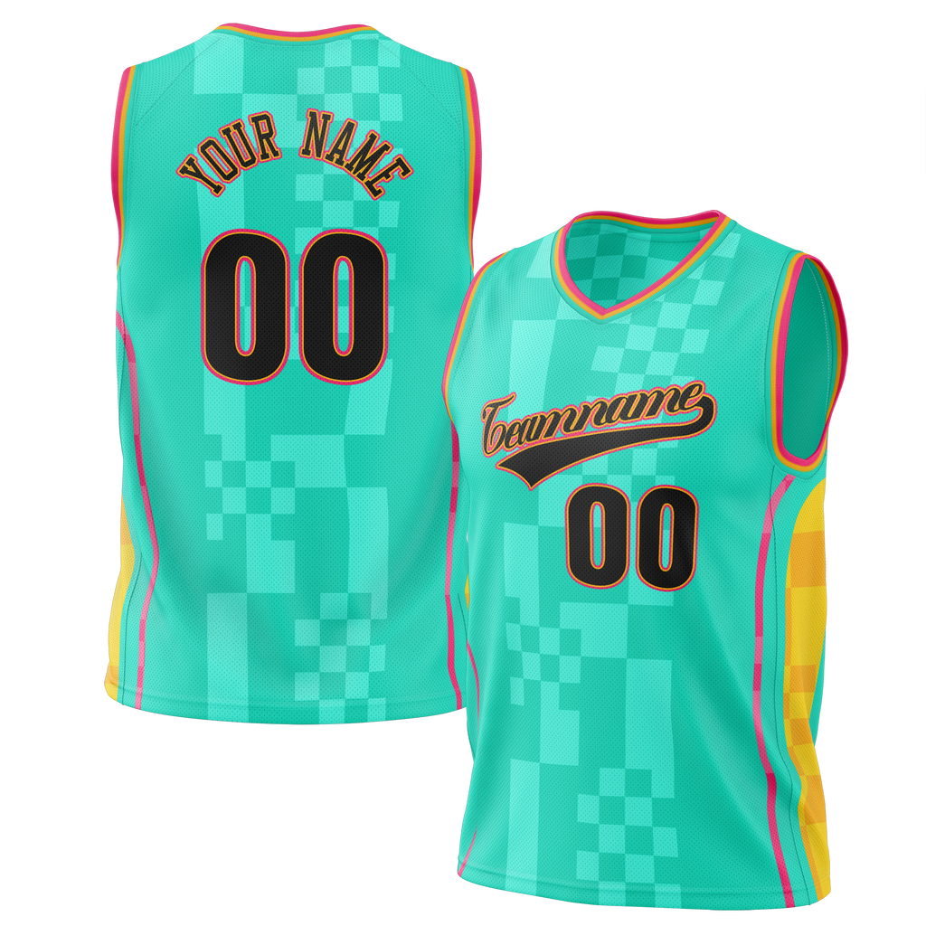 Custom Team Design Teal & Yellow Colors Design Sports Basketball Jersey BS00SAS061712