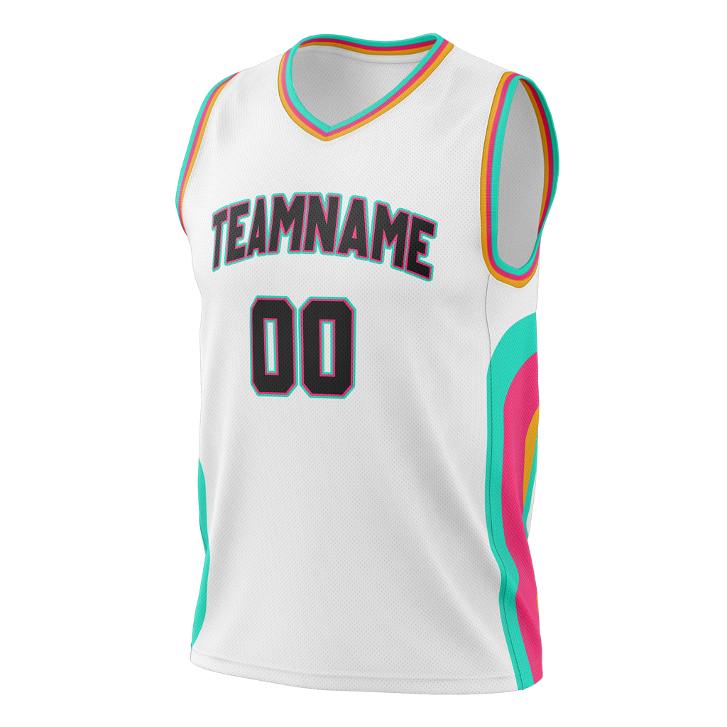 Custom Team Design White & Teal Colors Design Sports Basketball Jersey BS00SAS090217