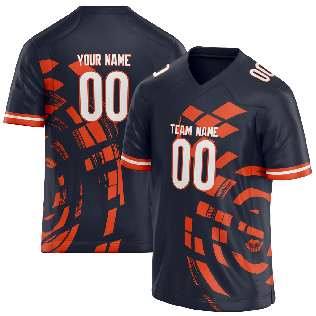 Custom Team Design Navy Blue & Orange Colors Design Sports Football Jersey FT00CB011810