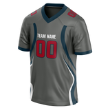 Custom Team Design Gray & Navy Blue Colors Design Sports Football Jersey FT00HT090318