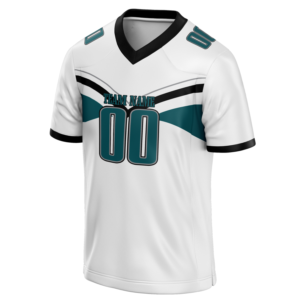 Custom Team Design White & Dark Aqua Colors Design Sports Football Jersey FT00PE030216