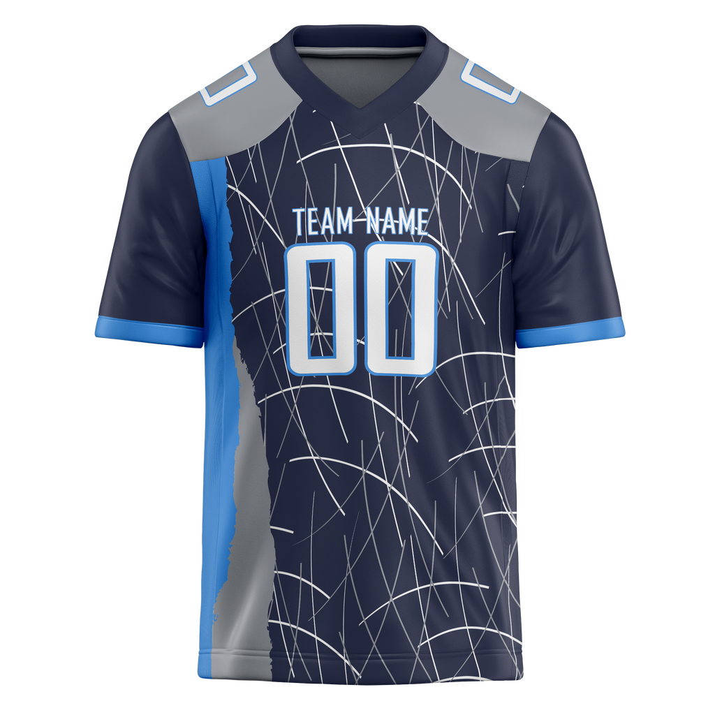 Custom Team Design Navy Blue & Silver Colors Design Sports Football Jersey FT00TT071804