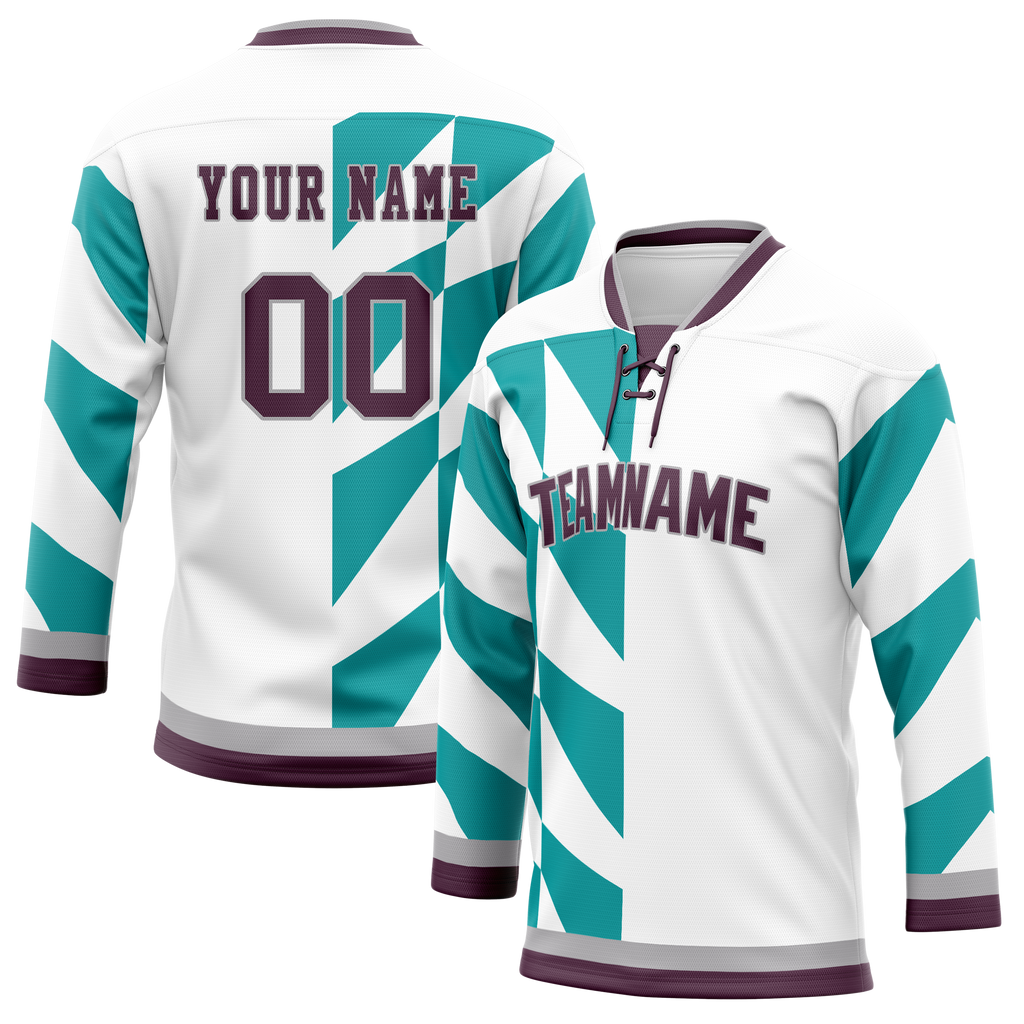 Custom Team Design White & Teal Colors Design Sports Hockey Jersey HK00EO040217