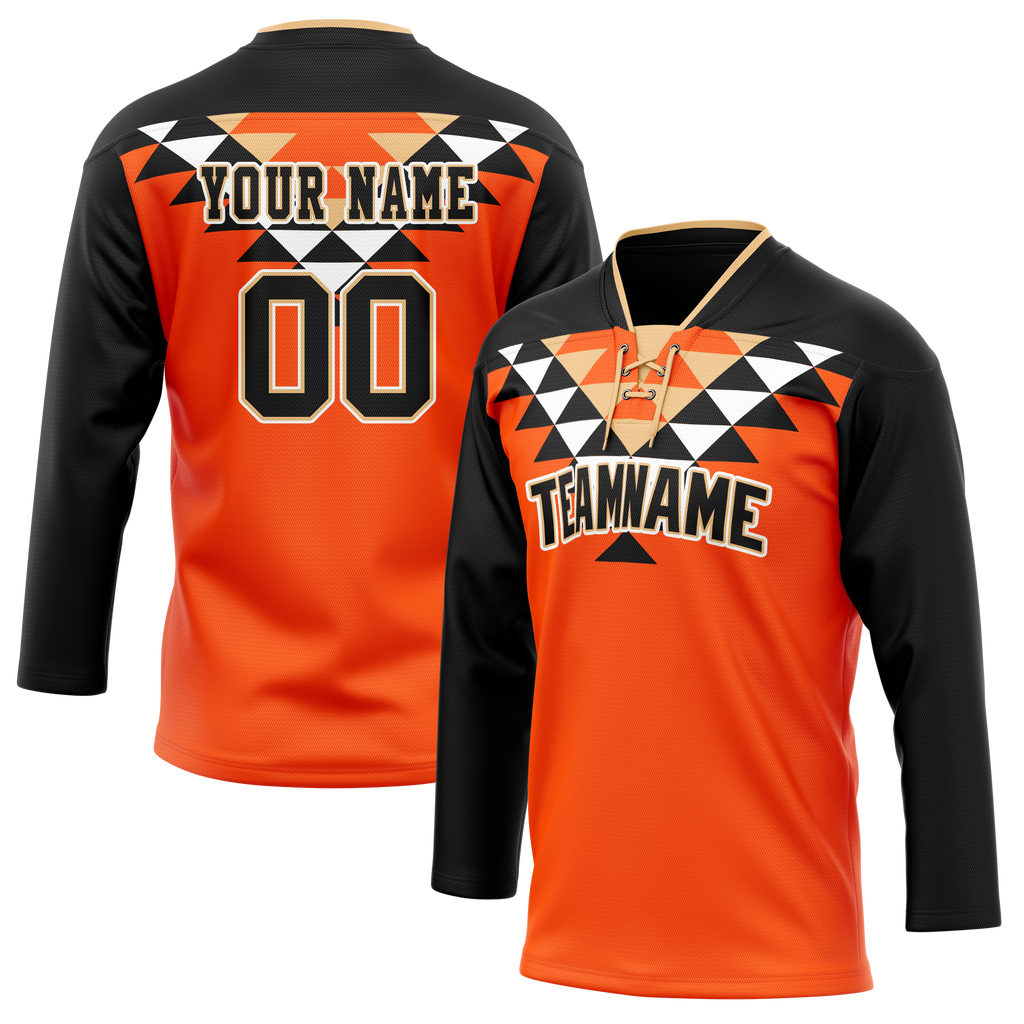Custom Team Design Orange & Black Colors Design Sports Hockey Jersey HK00EO051001