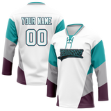 Custom Team Design White & Teal Colors Design Sports Hockey Jersey HK00EO080217