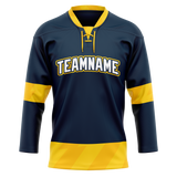 Custom Team Design Navy Blue & Yellow Colors Design Sports Hockey Jersey HK00BS031812