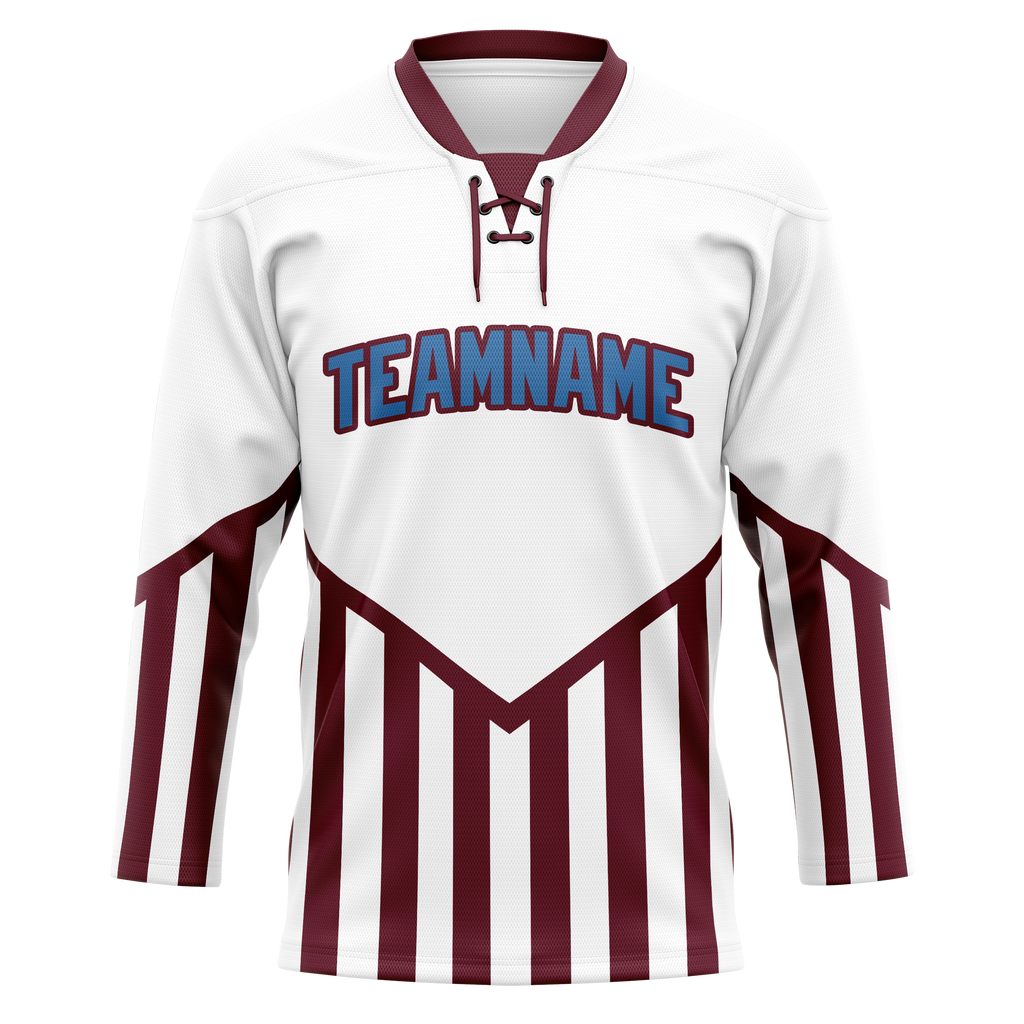 Custom Team Design White & Maroon Colors Design Sports Hockey Jersey HK00NYR050208