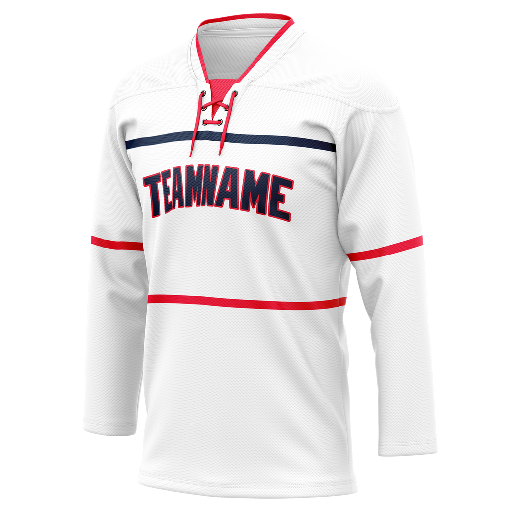 Custom Team Design White & Red Colors Design Sports Hockey Jersey HK00DRW030209