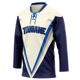 Custom Team Design Cream & Navy Blue Colors Design Sports Hockey Jersey HK00DRW090518