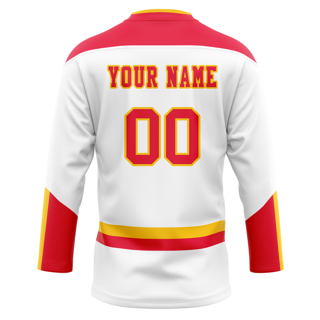 Custom Team Design White & Red Colors Design Sports Hockey Jersey HK00CF040209
