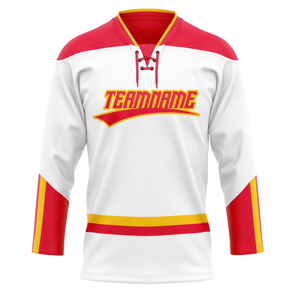 Custom Team Design White & Red Colors Design Sports Hockey Jersey HK00CF040209