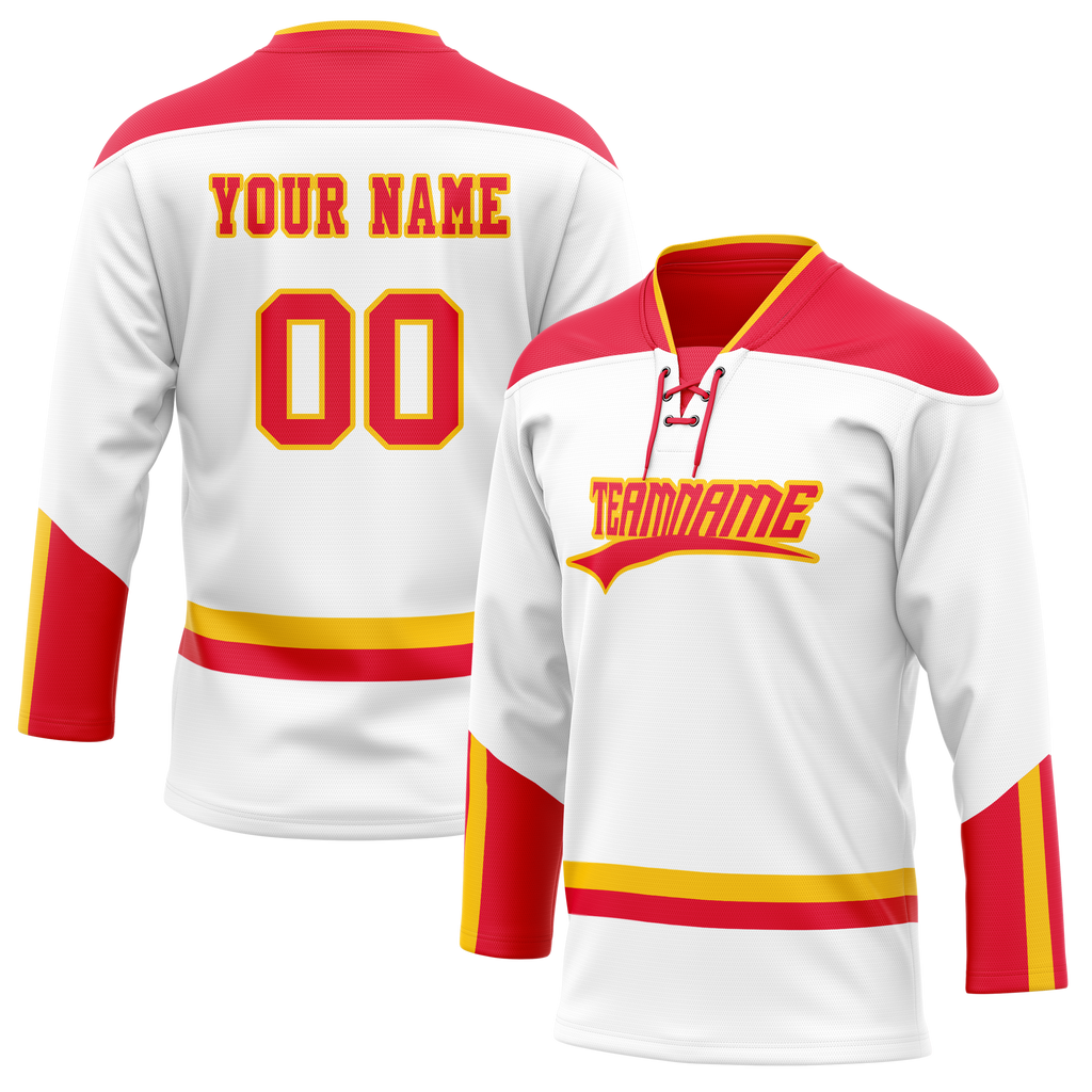 Custom Team Design White & Red Colors Design Sports Hockey Jersey HK00LAK040209