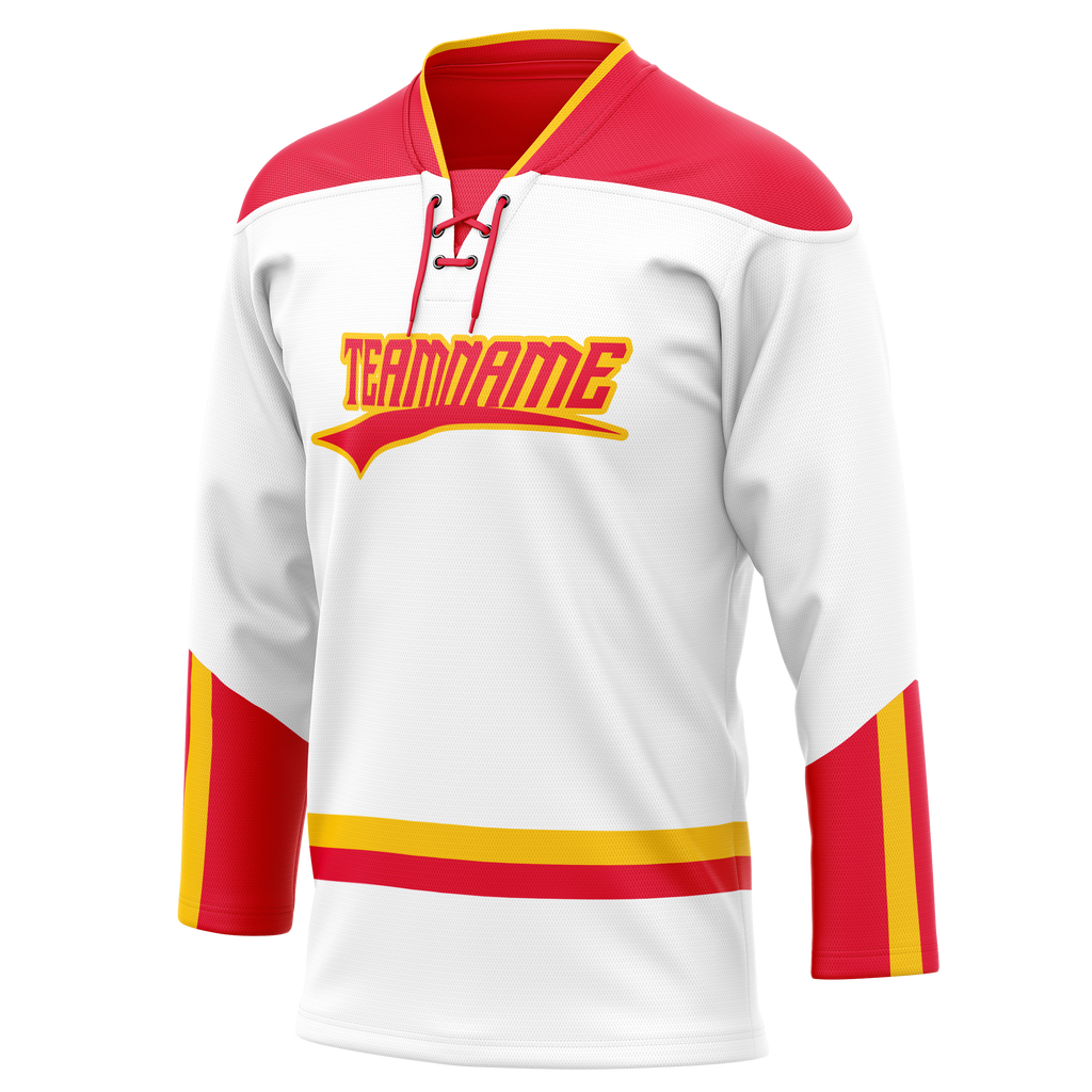 Custom Team Design White & Red Colors Design Sports Hockey Jersey HK00LAK040209