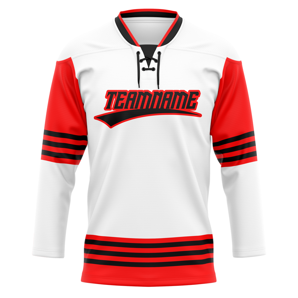 Custom Team Design White & Red Colors Design Sports Hockey Jersey HK00NYI080209