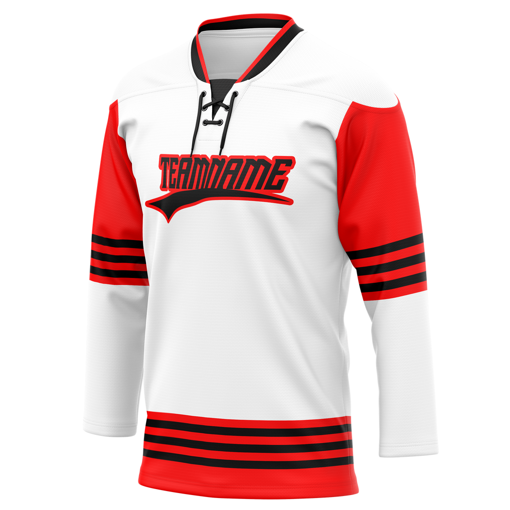 Custom Team Design White & Red Colors Design Sports Hockey Jersey HK00NYI080209