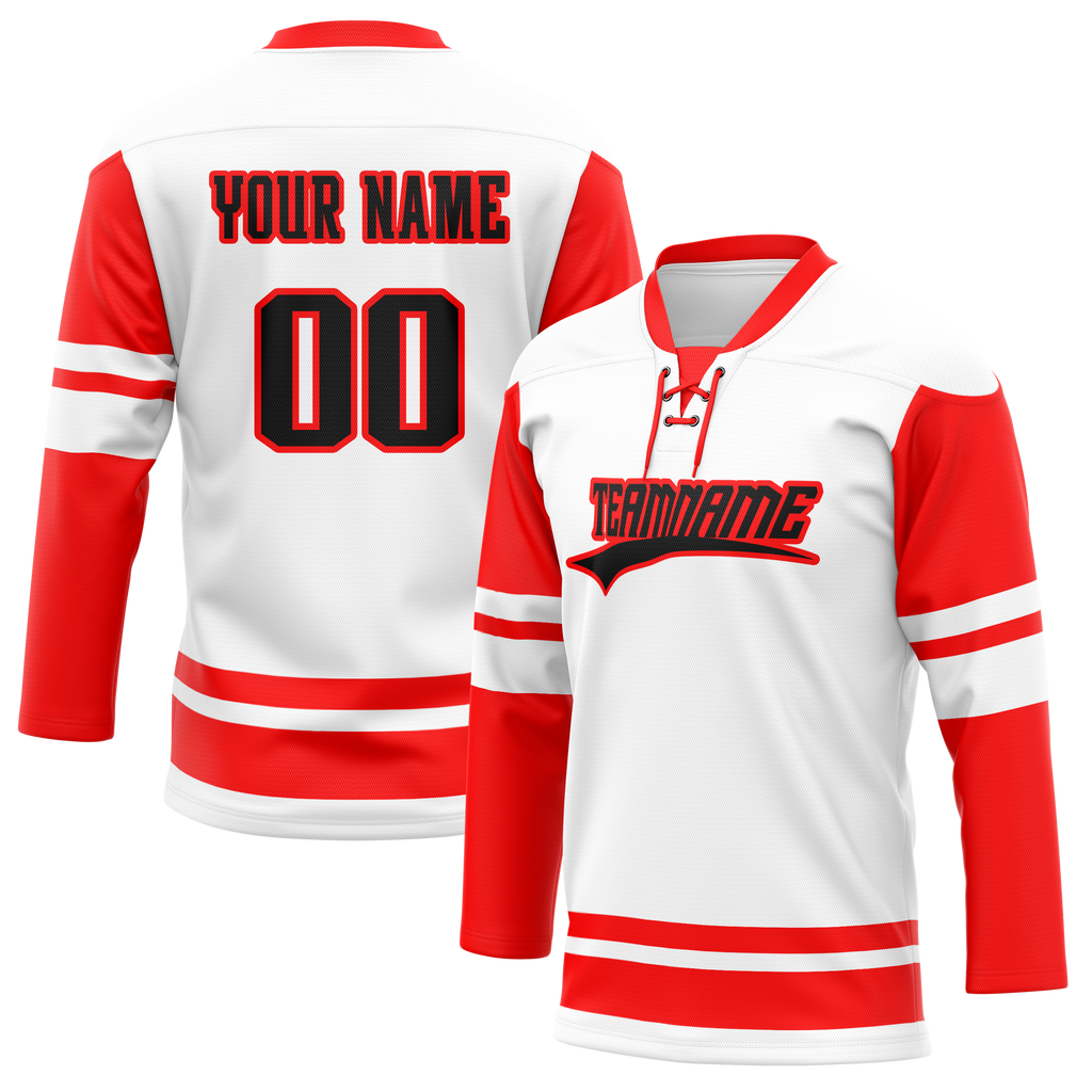 Custom Team Design White & Red Colors Design Sports Hockey Jersey HK00NYI090209