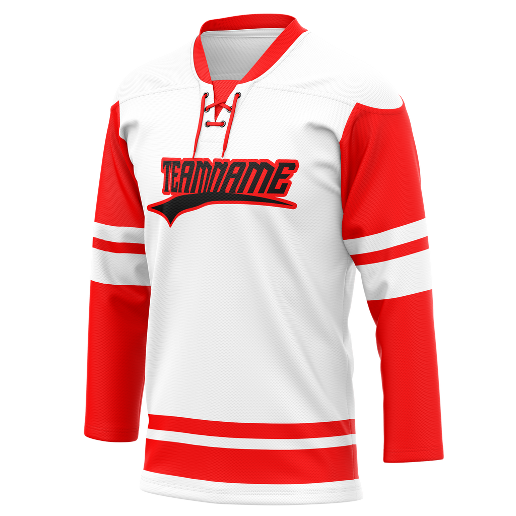 Custom Team Design White & Red Colors Design Sports Hockey Jersey HK00NYI090209