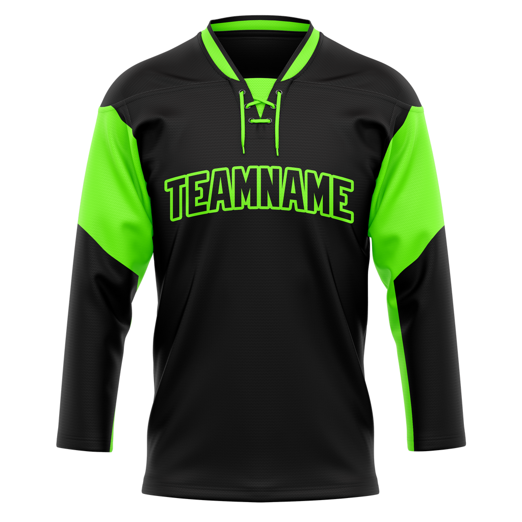 Custom Team Design Black & Green Colors Design Sports Hockey Jersey HK00FP010114