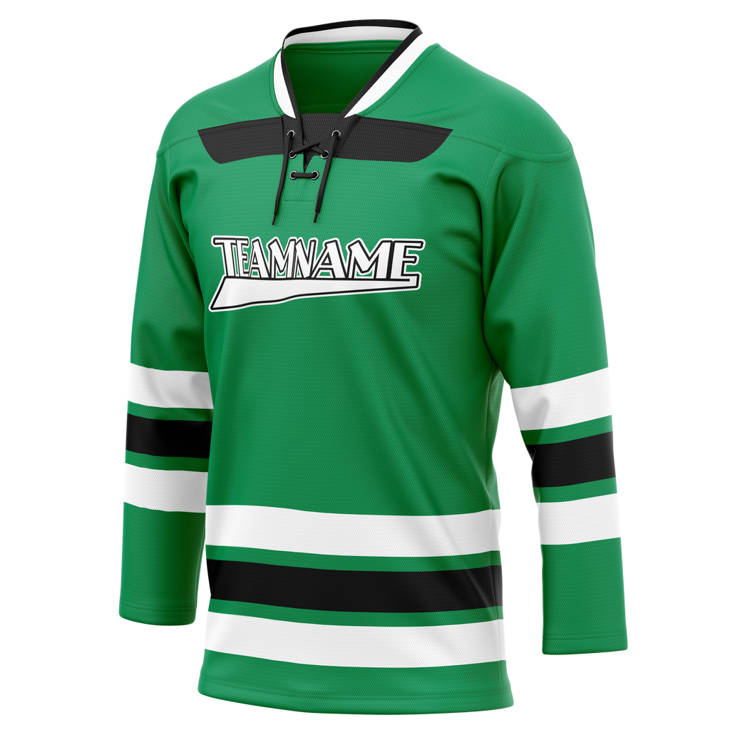Custom Team Design Green & White Colors Design Sports Hockey Jersey HK00FP021402