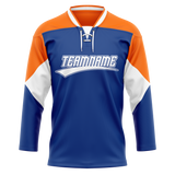 Custom Team Design Blue & Light Orange Colors Design Sports Hockey Jersey HK00DS052011