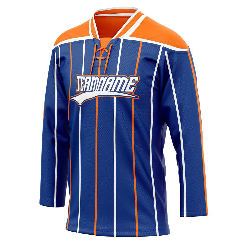 Custom Team Design Royal Blue & Orange Colors Design Sports Hockey Jersey HK00EO081910