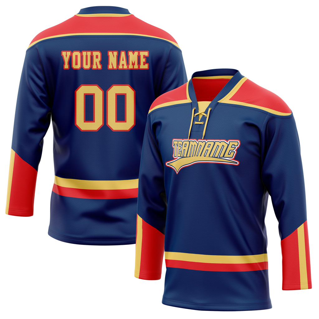 Custom Team Design Royal Blue & Red Colors Design Sports Hockey Jersey HK00AC051909