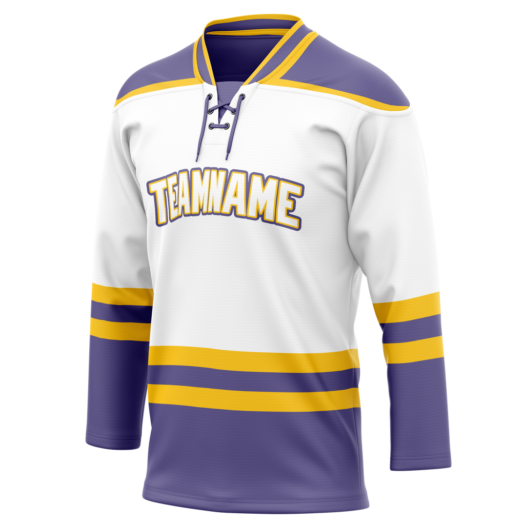 Custom Team Design White & Light Purple Colors Design Sports Hockey Jersey HK00MC050224