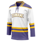 Custom Team Design White & Light Purple Colors Design Sports Hockey Jersey HK00MC050224