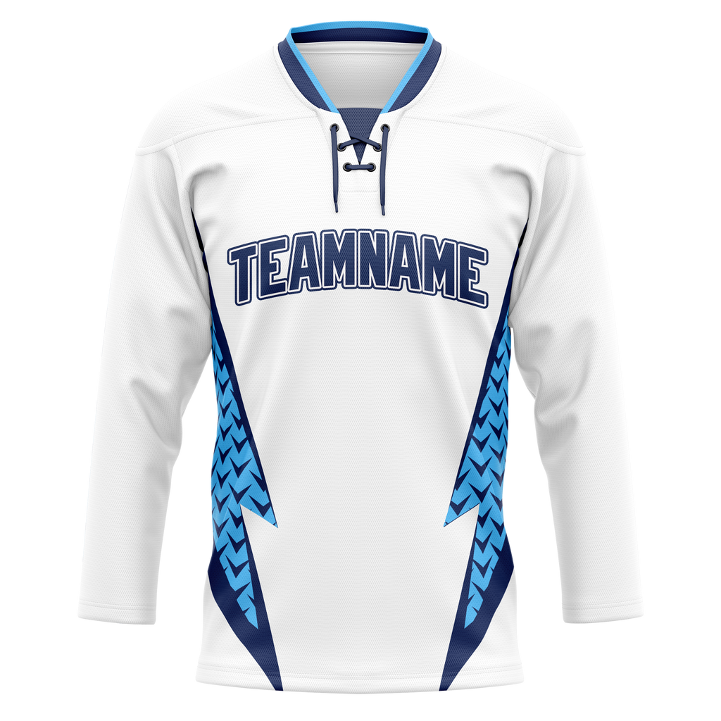 Custom Team Design White & Light Blue Colors Design Sports Hockey Jersey HK00CA010221