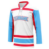 Custom Team Design White & Light Blue Colors Design Sports Hockey Jersey HK00MC040221