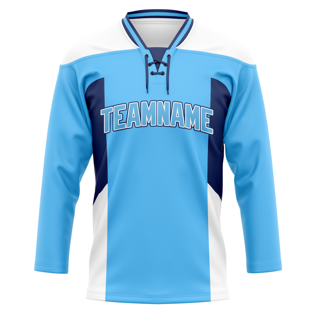 Custom Team Design Light Blue & White Colors Design Sports Hockey Jersey HK00MC082102