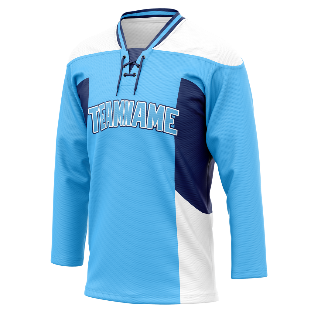 Custom Team Design Light Blue & White Colors Design Sports Hockey Jersey HK00CA082102