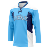 Custom Team Design Light Blue & White Colors Design Sports Hockey Jersey HK00MC082102