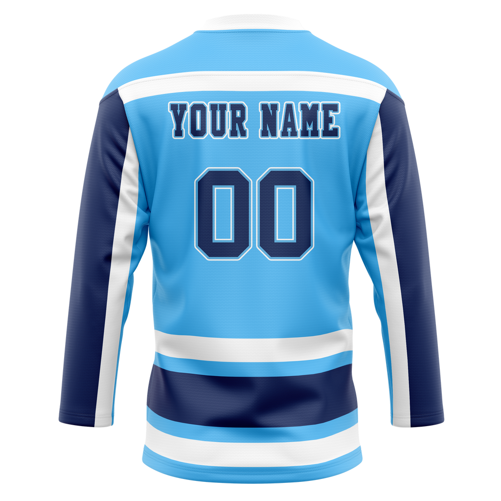 Custom Team Design Light Blue & Navy Blue Colors Design Sports Hockey Jersey HK00CA092118