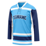 Custom Team Design Light Blue & Navy Blue Colors Design Sports Hockey Jersey HK00CA092118