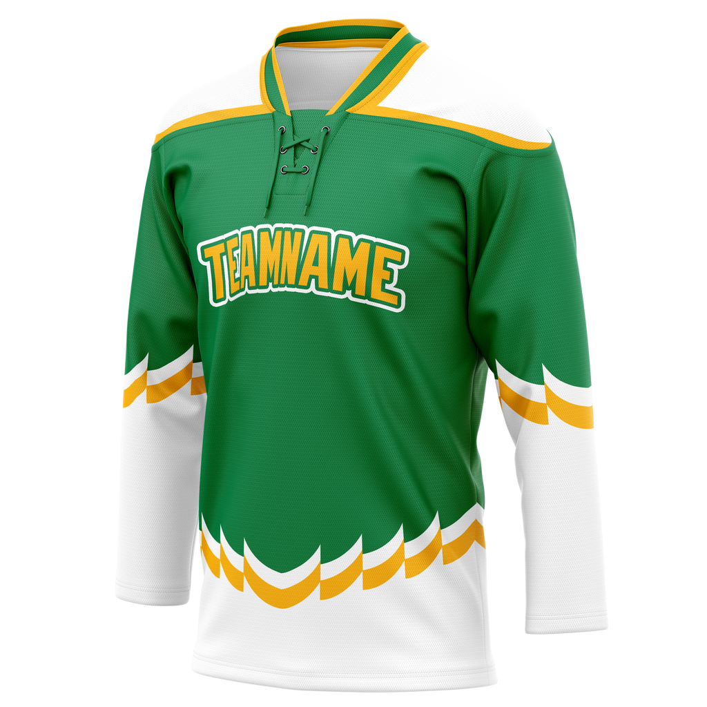 Custom Team Design Green & White Colors Design Sports Hockey Jersey HK00NP021402