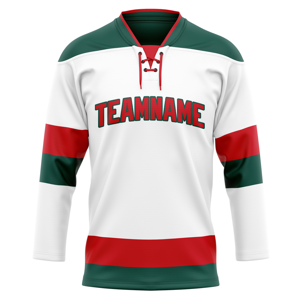 Custom Team Design White & Red Colors Design Sports Hockey Jersey HK00NP030209